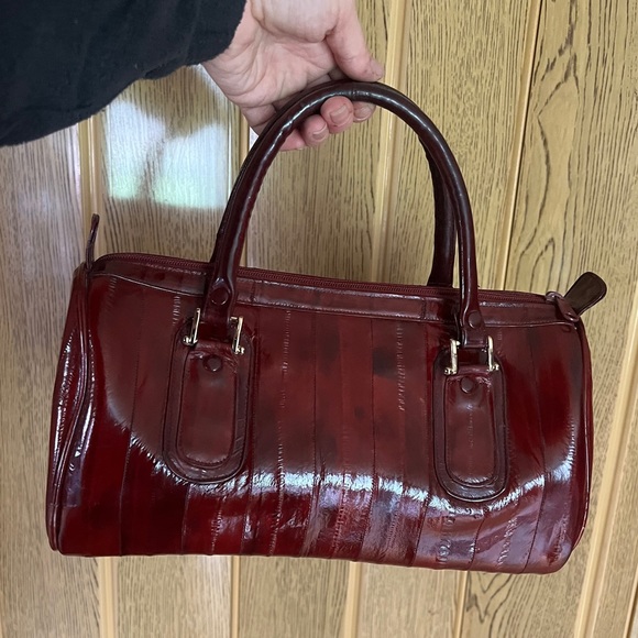 NWOT Vintage Authentic Exotic Eel Skin Beautiful Burgundy Handbag - Picture 6 of 10
